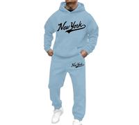 Generisch Tuta da uomo 2 pezzi per il tempo libero Tuta sportiva con cappuccio oversize Y2K e pantalone da jogging Set monocromatico Felpa da tempo libero, Celeste., L