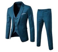 Generisch Tuta da uomo, 3 pezzi, vestibilità moderna, per matrimonio, business, testimoni di fine anno, con bottoni, da uomo, senza ferro, facile da pulire, Blu, 5XL
