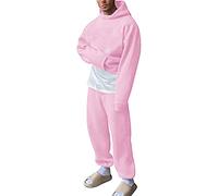 Generisch Tuta da uomo alla moda, elegante combinazione in due pezzi con pratica cinghia tascabile, tessuto traspirante per una moda elegante e casual, Colore: rosa., M