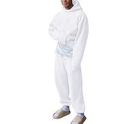 Generisch Tuta da uomo alla moda, elegante combinazione in due pezzi con pratica cinghia tascabile, tessuto traspirante per una moda elegante e casual, bianco, M
