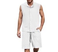 Generisch Tuta da uomo alla moda Europa come aspetto casual con cardigan gilet pantaloncini in sobria eleganza, bianco, L