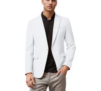 Generisch Tuta da uomo alla moda, giacca sottile con un bottone, tinta unita, per spettacoli sul palco, cena, matrimonio, bianco, 4XL