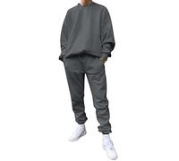 Generisch Tuta da uomo alla moda, in due pezzi, con scollo a U, senza spalline, con coulisse, per una moda casual, grigio scuro, M