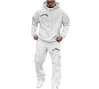 Generisch Tuta da uomo blu tuta da uomo con stampa con cappuccio, set casual comodo, maglione Jogger Wear elegante in due pezzi adatto abbigliamento cavo di alimentazione, bianco, L