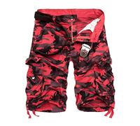 Generisch Tuta da uomo con bottoni, in cotone, con tasche multiple, pantaloni alla moda, Colore: rosso, 38