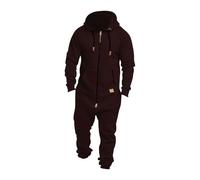 Generisch Tuta da uomo con cappuccio, tuta monopezzo oversize con cerniera, tuta casual monopezzo tinta unita, jogger in felpa, tuta da notte, tuta casual tinta unita, tuta da casa, O marrone, 4XL