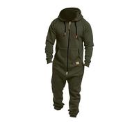 Generisch Tuta da uomo con cappuccio, tuta monopezzo oversize con cerniera, tuta casual monopezzo tinta unita, jogger in felpa, tuta da notte, tuta tinta unita, tuta casual, tuta da casa, O verde, 5XL