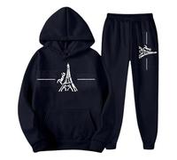Generisch Tuta da uomo con motivo Parigi - Set di due pezzi di felpa con cappuccio e pantaloni da jogging | Tuta casual con grafica Torre Eiffel, Stil_q02 Nero, M