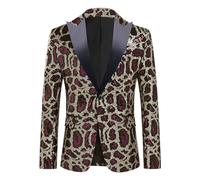 Generisch Tuta da uomo con paillettes, motivo leopardato, performance, costume da palcoscenico, giacca taglie forti, elegante moda da uomo, Colore: rosso, L