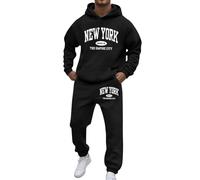 Generisch Tuta da uomo con scritta New York - Completo da jogging in due pezzi composto da cappuccio e pantaloni | Set sportivo casual per il tempo libero e la vita quotidiana, XL