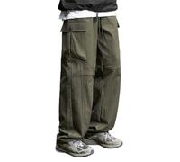 Generisch Tuta da uomo Design Strutturato Multiplo Non Diritto Gamba Poliestere Pantaloni Casual Scarpe Uomo, Schwarzish verde, XL