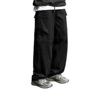 Generisch Tuta da uomo Design Strutturato Multiplo Non Diritto Gamba Poliestere Pantaloni Casual Scarpe Uomo, Nero , 3XL