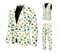 Generisch Tuta da uomo in 3 pezzi con stampa St Patrik's Day come elegante guardaroba da sera per il gentleman moderno, bianco, M