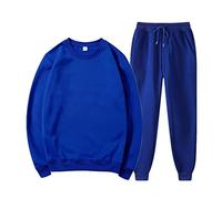 Generisch Tuta da uomo in cotone, oversize, da jogging, da uomo, senza cappuccio, da casa, in due pezzi, a maniche lunghe e polsini, comoda, vestibilità normale, con coulisse, Blu, L