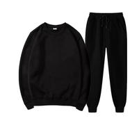 Generisch Tuta da uomo in cotone, oversize, da jogging, da uomo, senza cappuccio, da casa, in due pezzi, a maniche lunghe e polsini, comoda, vestibilità normale, con coulisse, Nero , L