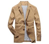 Generisch Tuta da uomo in cotone primaverile con design strutturato per un'eleganza casual, vestibilità comoda come giacca alla moda in stile casual da lavoro, cachi, L