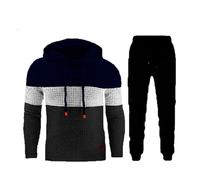 Generisch Tuta da uomo in design a maglia Colorblock - Set di felpa con cappuccio strutturato e pantaloni da jogging | sportivo in due pezzi per il tempo libero e lo sport, Stil_s03 blu navy, 5XL