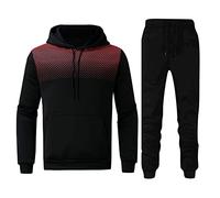 Generisch Tuta da uomo in pile con cappuccio con stampa polka, design con chiusura lampo, per attività all'aria aperta, comfort per il tempo libero, Suit G6 - Tuta nera, L