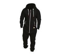 Generisch Tuta da uomo intera con cappuccio, tuta oversize con zip, tuta casual monopezzo, jogger in stile tuta da notte, tuta da casa monopezzo tinta unita, O nero., 3XL