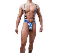 Generisch Tuta da uomo monoblocco, bikini da jockstrap gay, biancheria intima, body con perizoma, bretelle elasticizzate, biancheria intima per il wrestling singlet G, perizoma divertente, S1 Blu, XL