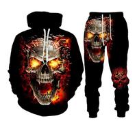 Generisch Tuta da uomo per Halloween, con stampa a teschio, con cappuccio e pantaloni da jogging, impermeabile, traspirante, per sport, palestra, antivento, per il tempo libero, B nero, XXL