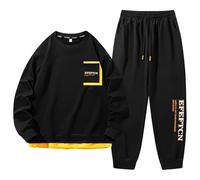 Generisch Tuta da uomo per il tempo libero, 2 pezzi, felpa alla moda, con colletto falso in due pezzi, maglia a maniche lunghe, tuta sportiva da uomo, Nero , XL