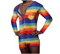 Generisch Tuta da uomo per il tempo libero, sportiva, a righe, a maniche lunghe, elasticizzata, comoda, pantaloni corti, taglia unica, leggera, casual, per la casa, gay clubwear, multicolore, S