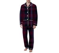 Generisch Tuta da uomo, pigiama a quadri, pigiama con bottoni, a maniche lunghe, camicia da notte e pantaloni da pigiama, set da due pezzi, morbido pigiama comodo, 2 pezzi, O vino, L