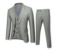 Generisch Tuta da uomo, slim in 3 pezzi, per business, matrimonio, feste, gilet e pantaloni dell'esercito, grigio., 4XL