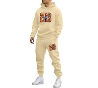 Generisch Tuta da viaggio da uomo, con cappuccio, set da jogging, invernale, autunno, casual, con cappuccio, con pantaloni, stampa digitale, loungewear da uomo, cachi, XXL