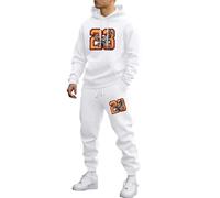 Generisch Tuta da viaggio da uomo, con cappuccio, set da jogging, invernale, autunno, casual, con cappuccio, con pantaloni, stampa digitale, loungewear da uomo, bianco, XL