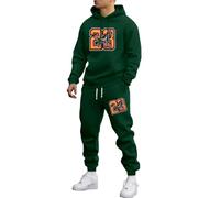 Generisch Tuta da viaggio da uomo, con cappuccio, set da jogging, invernale, autunno, casual, con cappuccio, con pantaloni, stampa digitale, loungewear da uomo, Verde scuro, XXL