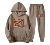 Generisch Tuta da viaggio da uomo, con cappuccio, set da jogging, invernale, autunno, casual, con cappuccio, con pantaloni, stampa digitale, loungewear da uomo, marrone, S