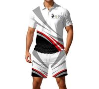 Generisch Tuta estiva da uomo con stampa Boss, a maniche corte, polo e pantaloncini, leggera, per il tempo libero, stampa 3D, elasticizzata, comoda, casual, streetwear, O rosso., XL