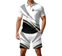 Generisch Tuta estiva da uomo con stampa Boss, a maniche corte, polo e pantaloncini, leggera, per il tempo libero, stampa 3D, elasticizzata, comoda, casual, streetwear, O verde, S