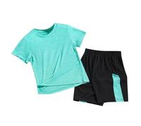 Generisch Tuta estiva per bambini, da jogging, ad asciugatura rapida, sportiva, maglietta e pantaloncini, abbigliamento sportivo, tracksuit Activewear per ragazzi 2-11 anni, Clothes B3 verde, 9-10