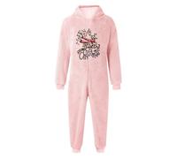 Generisch Tuta in pile da bambina con motivo natalizio - Morbido pigiama intero con cappuccio | Tuta calda per le vacanze con chiusura lampo, Stil_w07 rosa, 1-2 Jahre