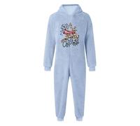 Generisch Tuta in pile da bambina con motivo natalizio - Morbido pigiama intero con cappuccio | Tuta calda per le vacanze con chiusura lampo, Stil_w06 blu, 1-2 Jahre