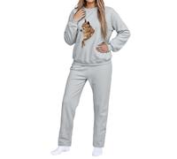 Generisch Tuta invernale da donna con cappuccio con comodo pile, pantaloni da jogging come tuta casual per le giornate di relax, grigio., S
