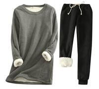 Generisch Tuta invernale da donna, foderata, calda, 2 pezzi, tinta unita, per il tempo libero, in pile, da jogging, soffice, comoda biancheria intima termica, grigio scuro1., M