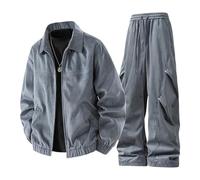 Generisch Tuta lunga da uomo, 2 pezzi, da jogging, stile vintage, Y2K, Hip Hop, giacca da mezza stagione e pantaloni da jogging per il tempo libero, Autumn Inverno, grigio., XXL