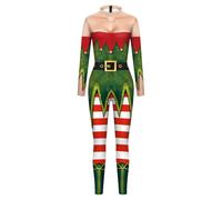 Generisch Tuta natalizia da donna, con stampa 3D, a righe, a maniche lunghe, per cosplay, tutto il corpo, per Natale, per feste, 02 verde., M
