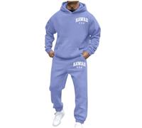 Generisch Tuta pantaloni da uomo blu autunno e inverno moda uomo donna casual con stampa lettere a maniche lunghe sport felpa set zaino, Altro., XXL