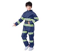 Generisch Tuta per bambini, 92 giovani, pompiere per bambini, giochi di ruolo, set da 3 pezzi, accessori per la scuola, per il campus, set festivo, per ragazzi 98 (blu, 7-8 anni)