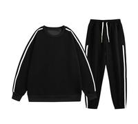 Generisch Tuta per il tempo libero da uomo, 2 pezzi, felpa e pantaloni sportivi autunnali, pigiama, traspirante, da jogging, a maniche lunghe, Y2K, casual, con tasche, B nero, L
