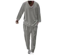 Generisch Tuta per il tempo libero da uomo, in due pezzi, casual, a mezza maniche, con scollo a V, con coulisse, in vita elasticizzata, per jogging, sport, spiaggia, vacanze, crociera, O grigio., L