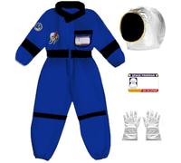 Generisch Tuta spaziale per cosplay, guanti da astronauti, feste in vacanza, per bambini, per avventure spaziali, feste (blu navy, 4-5 anni)