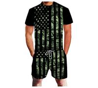 Generisch Tuta sportiva 3D, da uomo, in due pezzi, per il tempo libero, l'estate, il giorno dell'indipendenza, verde militare, 5XL