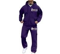 Generisch Tuta sportiva da uomo, 2 pezzi, con cappuccio e pantaloni da jogging, set sportivo, per autunno e inverno, per il tempo libero, oversize, tuta traspirante, O viola scuro, S