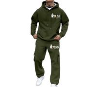 Generisch Tuta sportiva da uomo, 2 pezzi, con cappuccio e pantaloni da jogging, set sportivo, per autunno e inverno, calda, per il tempo libero, comoda streetwear, O verde dell'esercito, S